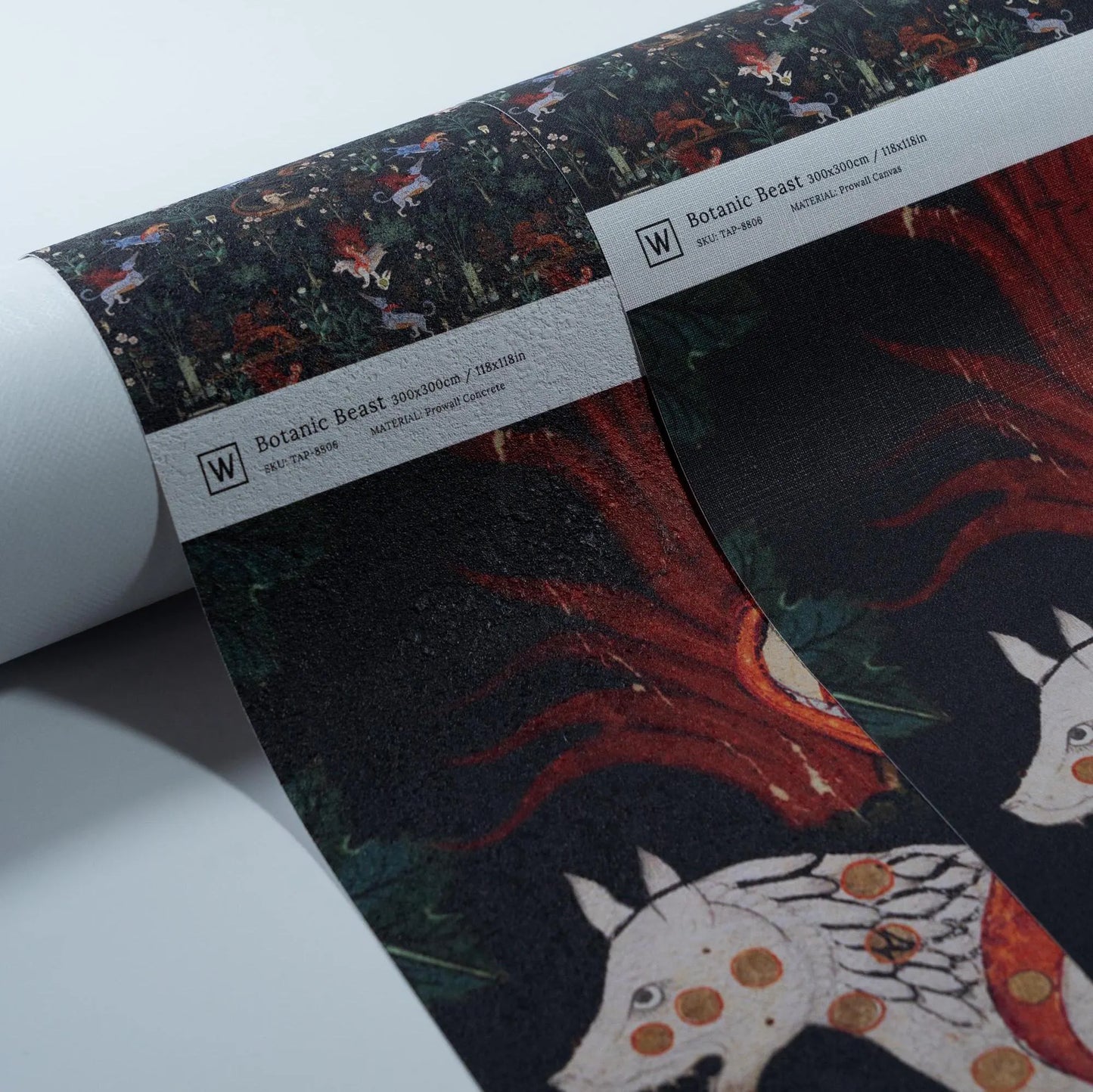 Botanical Wallpaper Mythical Beasts - Black Background, Horse and Lion, Plants, Removable or Vinyl Wall Murals #B28