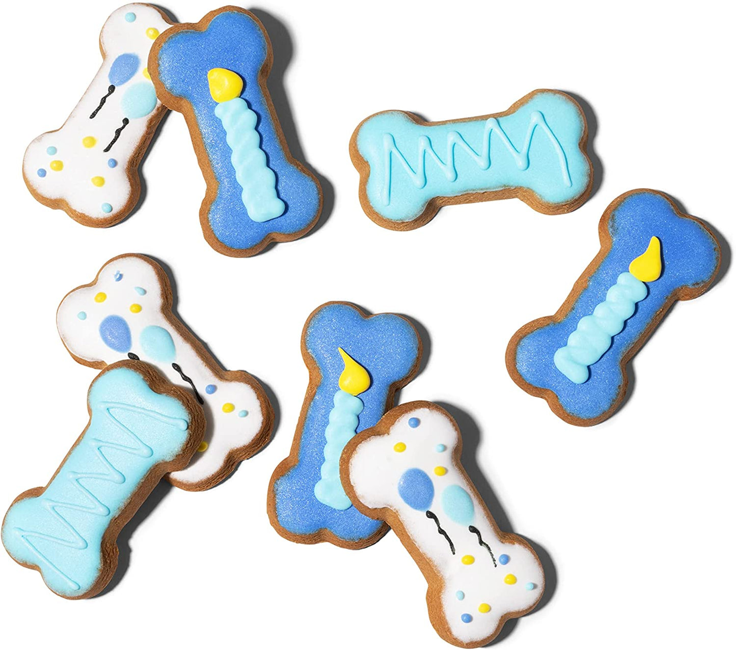 Pets, Dog Birthday Cookie Gift Set, Hand Decorated Crunchy Treats in Bone Shapes, Great for Birthdays, Set of 8 (8 Count (Pack of 1), Boy)