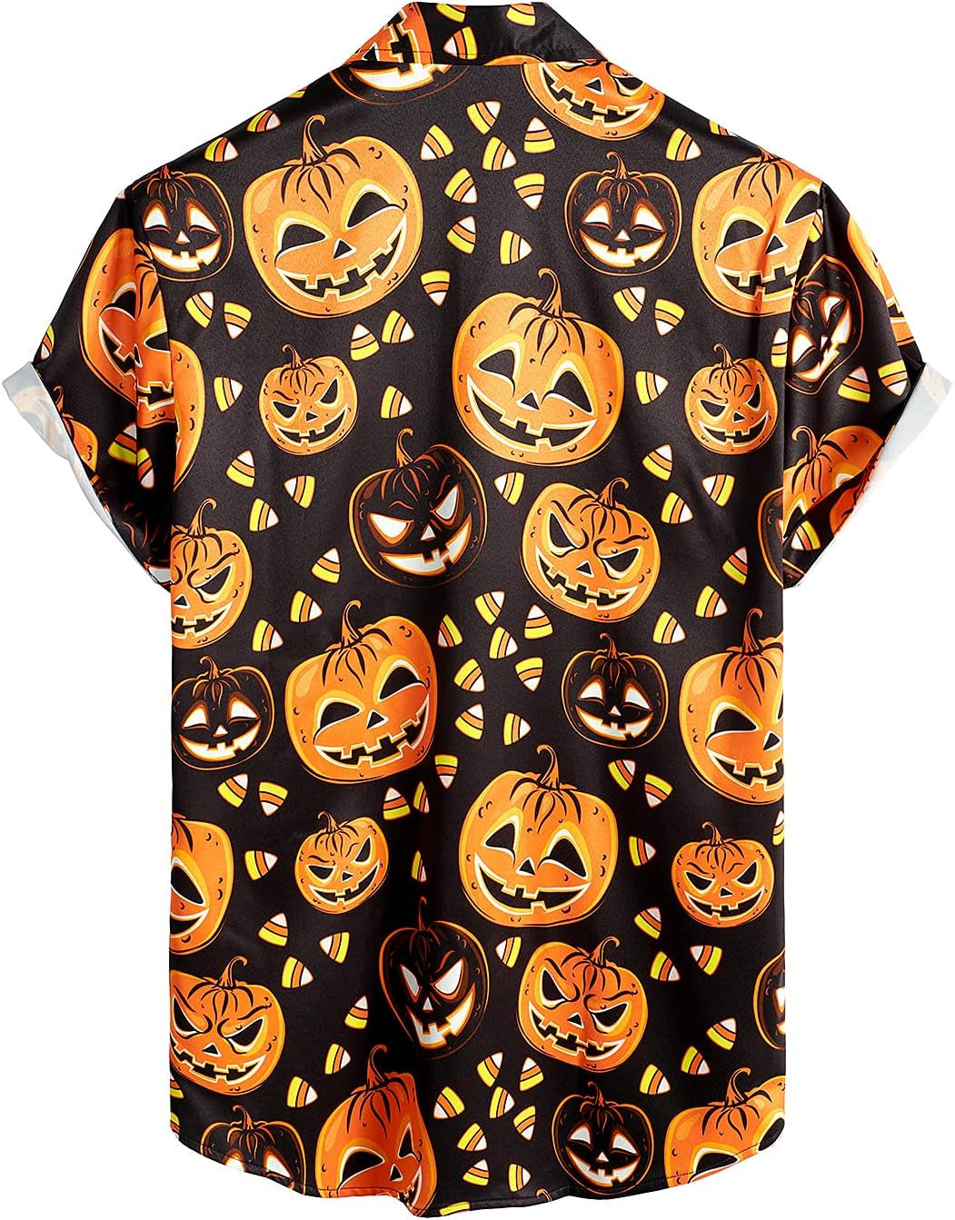 Mens Halloween Pumpkins Button down Short Sleeve Shirts Casual Skull Shirt