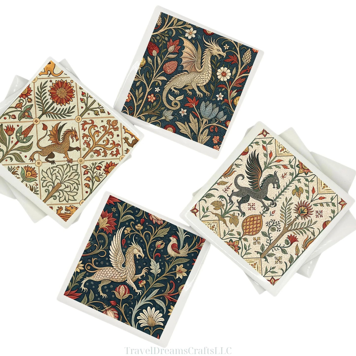 DRAGON MYTHICAL FANTASY Ceramic Tile Coaster | Handmade Drink Coaster | Square Coaster Set | Housewarming Gift | Gift for Her | Gift for Him