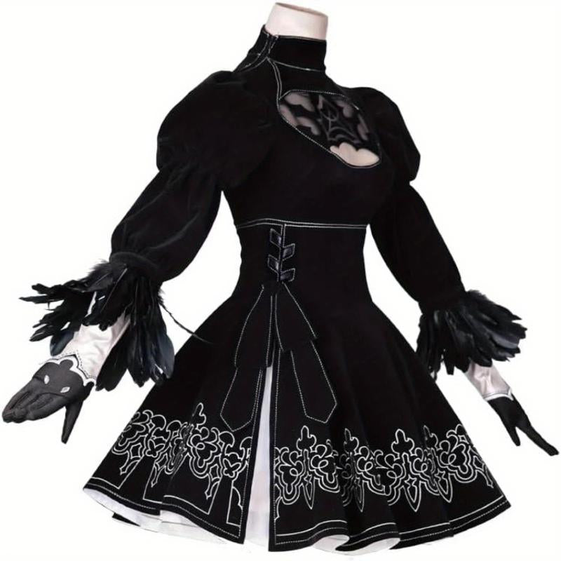 8Pcs Black Gothic Sexy Elegant Cosplay Costume Dress Halloween Outfits for Women Polyester Size S-XXL Easter Thanksgiving Christmas