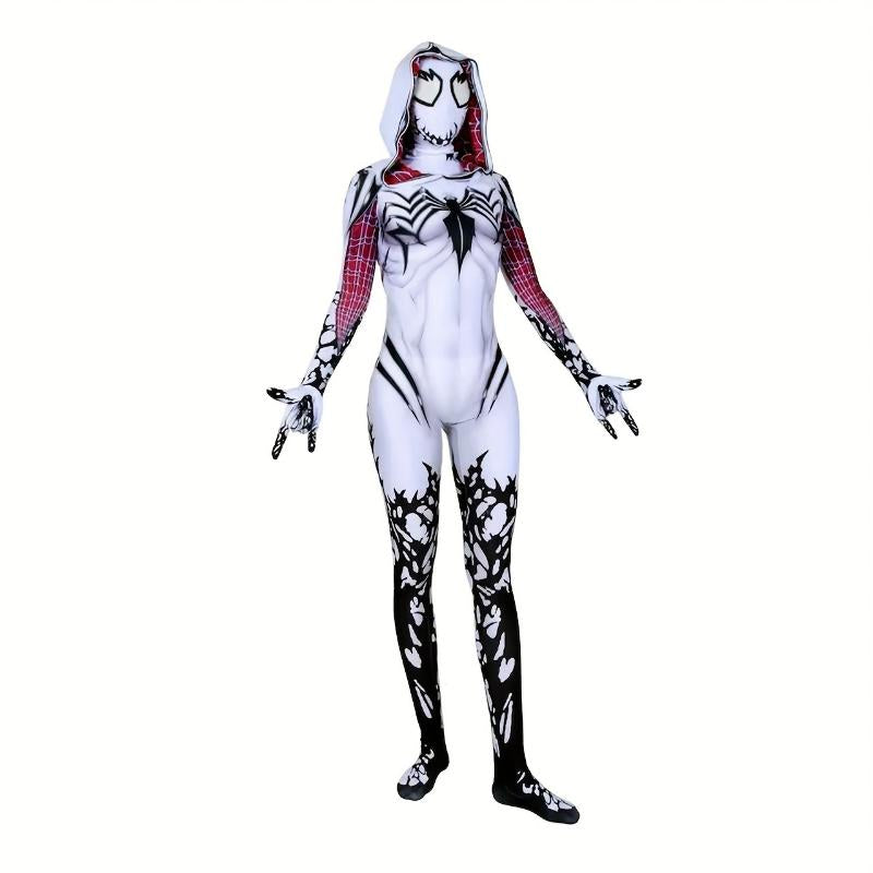 Spider Woman Gwen Stacy Anti-Venom Gwen Holiday Party Halloween Cosplay Costume, High Elastic Bodysuit, Amazing Bodysuit, Christmas, Halloween Gift Superhero Dress Womenswear Clothes White Realistic Bald Man Mask