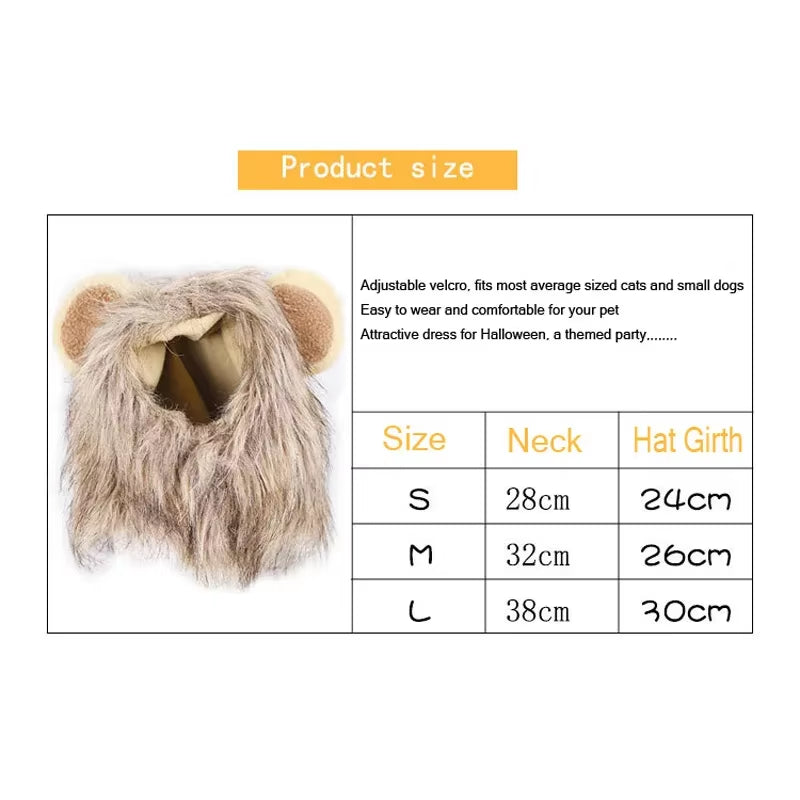 Adorable Lion Mane Costume Hat for Cats and Dogs - Fun Wig with Ears for Parties and Cosplay