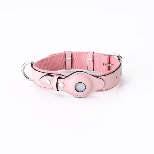 Luxury Leather Dog Collar with Adjustable Fit & Airtag Holder - Stylish Cat Accessory