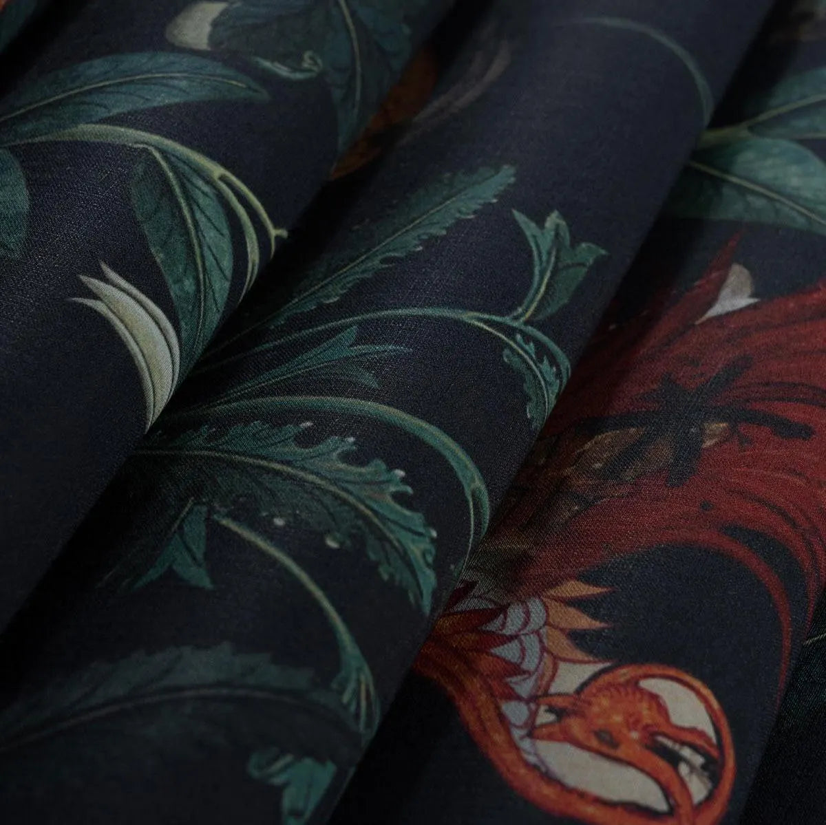 Botanical Wallpaper Mythical Beasts - Black Background, Horse and Lion, Plants, Removable or Vinyl Wall Murals #B28