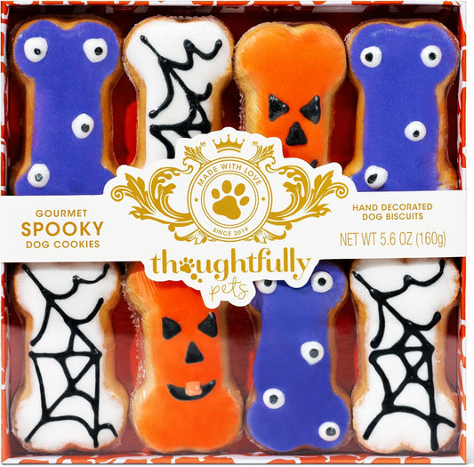 Pets, Halloween Dog Cookies Gift Set, Crunchy Peanut Butter Dog Treats, Includes Hand Decorated, Spooky Themed Dog Biscuits, Set of 8