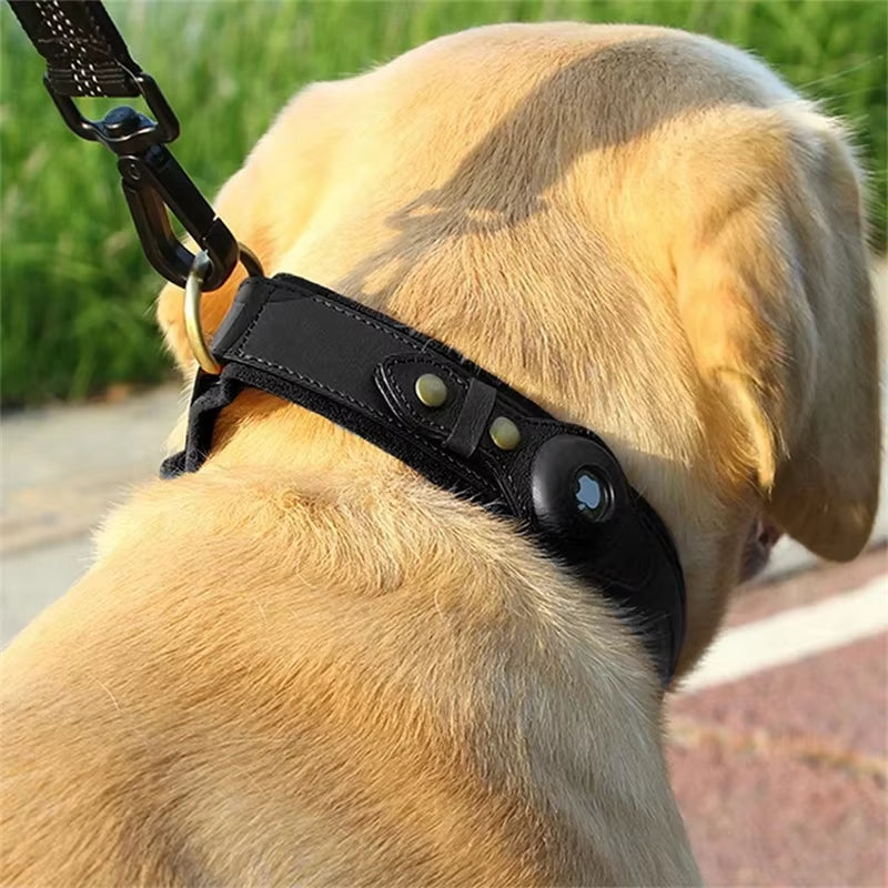 Luxury Leather Dog Collar with Adjustable Fit & Airtag Holder - Stylish Cat Accessory
