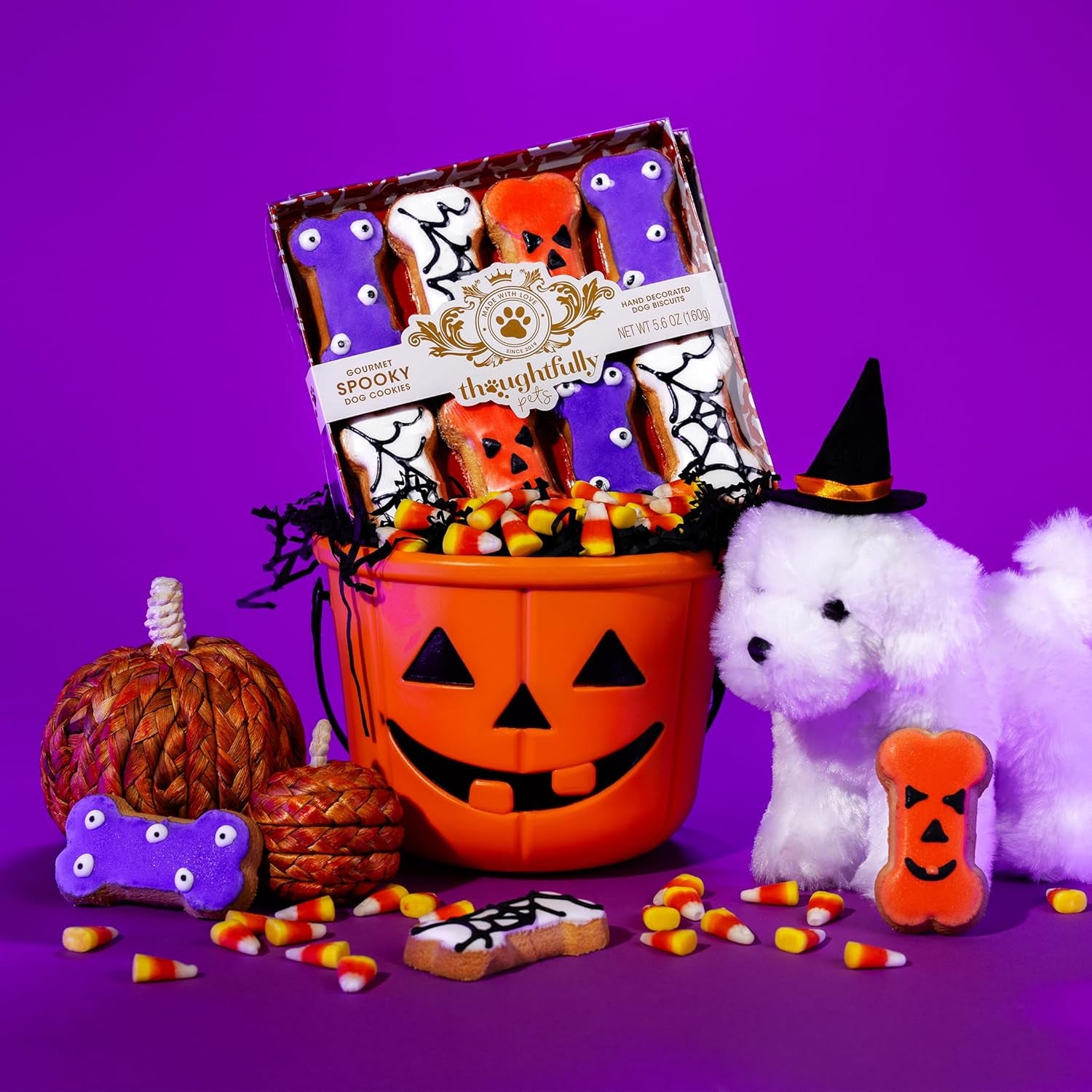 Pets, Halloween Dog Cookies Gift Set, Crunchy Peanut Butter Dog Treats, Includes Hand Decorated, Spooky Themed Dog Biscuits, Set of 8