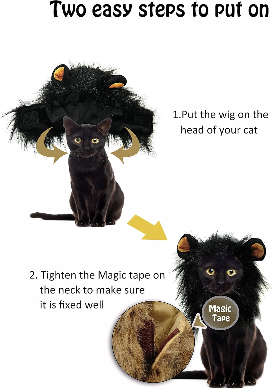 Lion Mane Wig for Cats, Funny Pet Cat Costumes for Halloween Christmas, Furry Pet Clothing Accessories (Size S, Black)