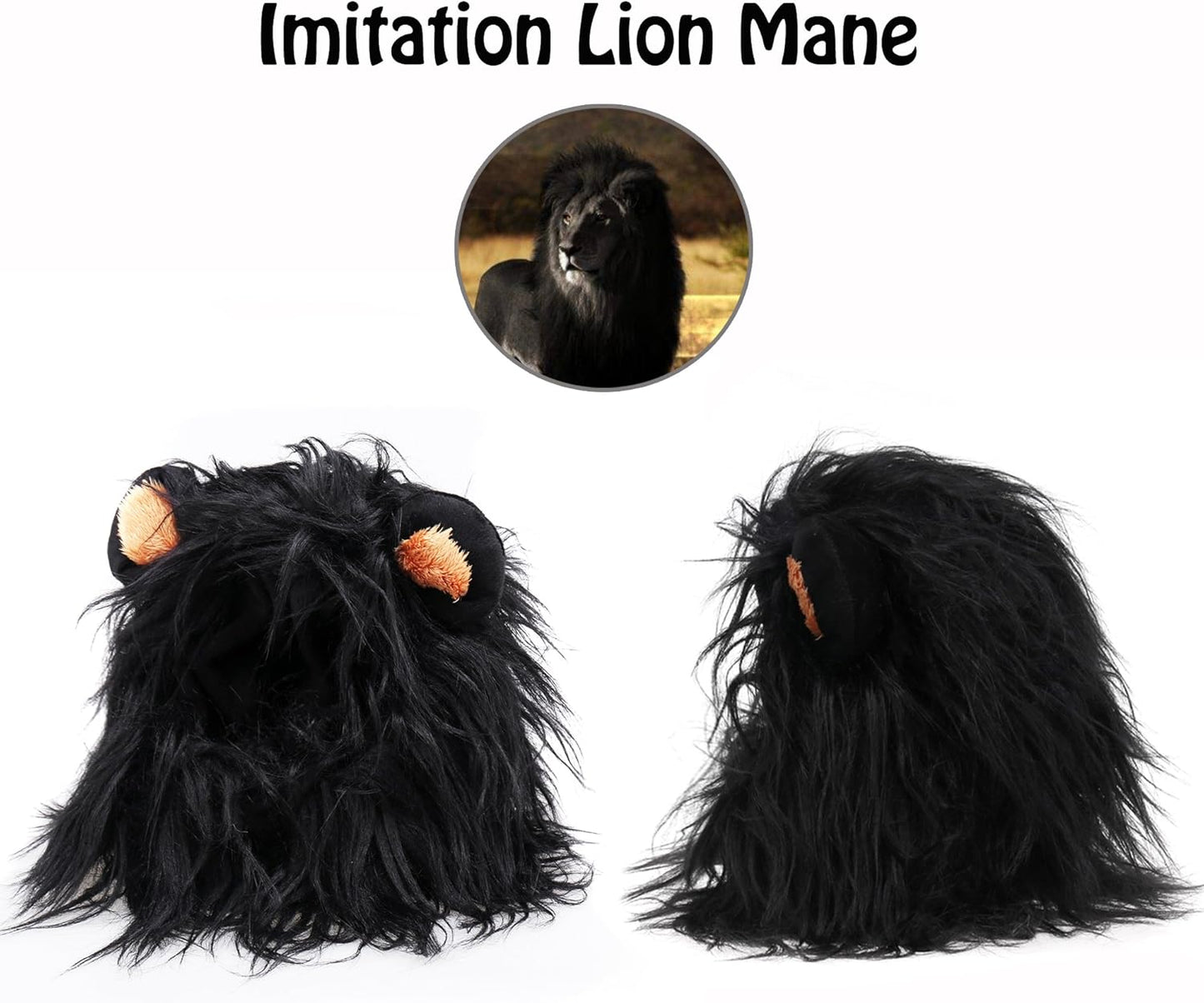 Lion Mane Wig for Cats, Funny Pet Cat Costumes for Halloween Christmas, Furry Pet Clothing Accessories (Size S, Black)