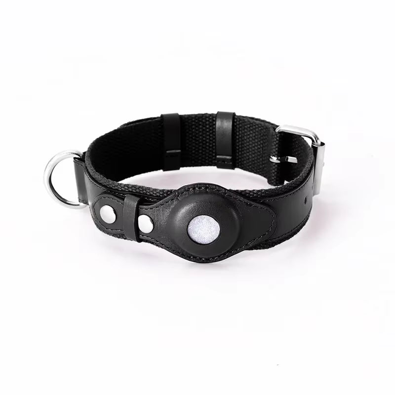 Luxury Leather Dog Collar with Adjustable Fit & Airtag Holder - Stylish Cat Accessory