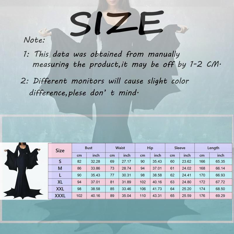 Witchy Costume Morticia Addams Wednesday Train Floor Dress Women Halloween Witch Dark Outfit Gothic Gown Robe Horror for Adult