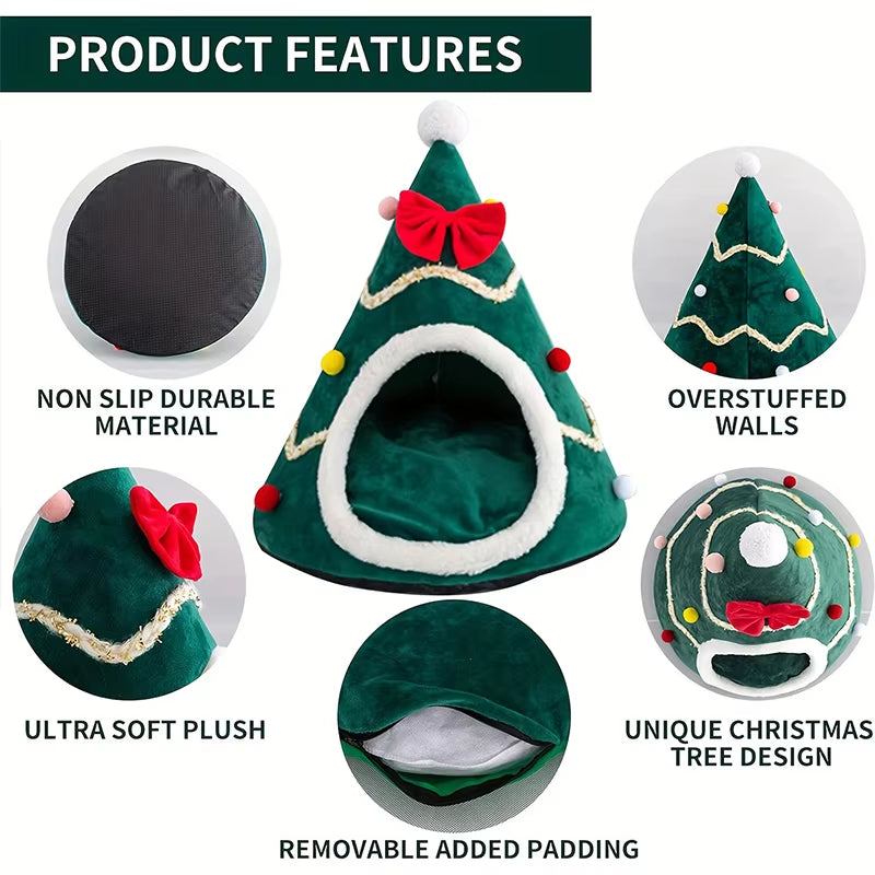Cozy Christmas Cat & Dog Bed - Ultimate Winter Pet Supplies & Accessories Kit for Kittens and Puppies