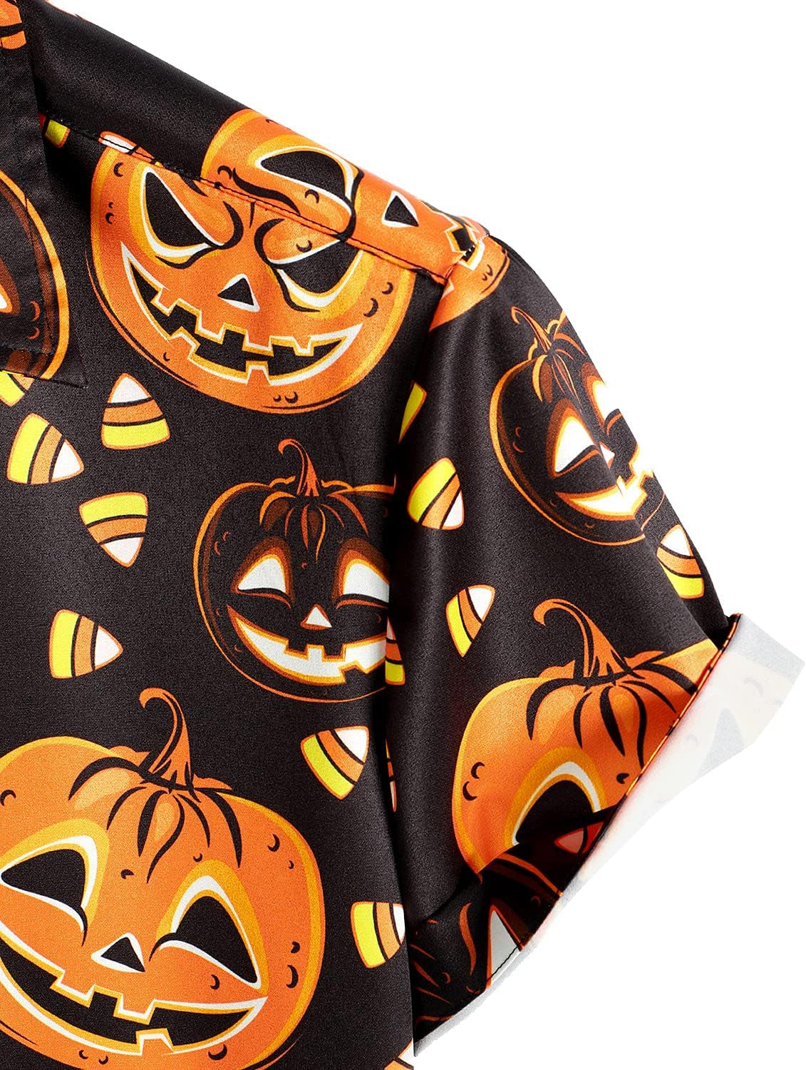 Mens Halloween Pumpkins Button down Short Sleeve Shirts Casual Skull Shirt
