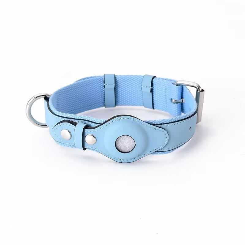 Luxury Leather Dog Collar with Adjustable Fit & Airtag Holder - Stylish Cat Accessory