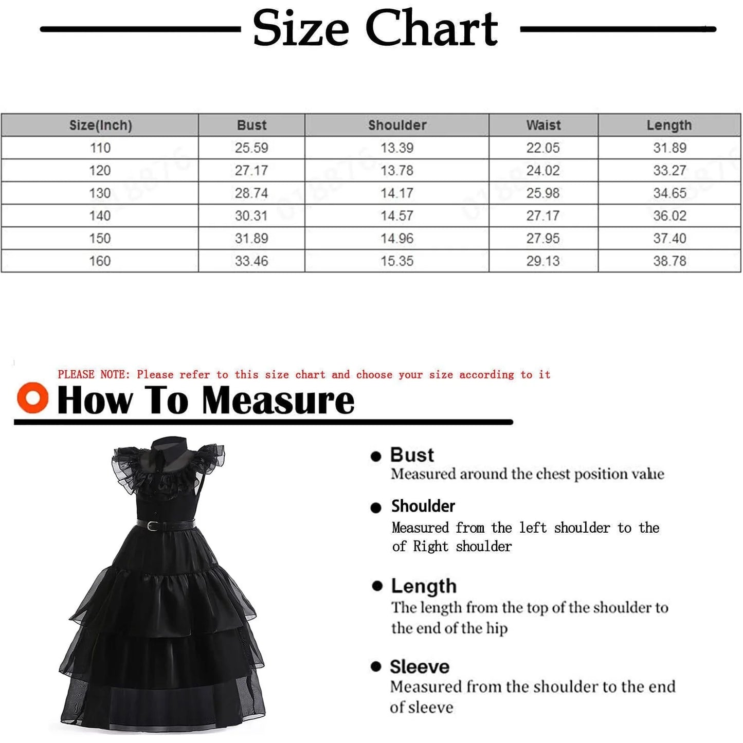 Black Wednesday Addams Costume Dress for Girls Halloween Costumes Cosplay Party Dress with Accessories 4-12Y, Wednesday Addams Costume Girls 110