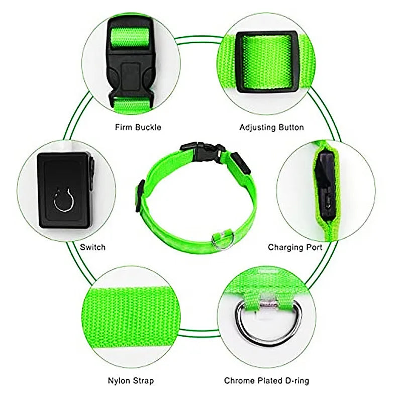 Adjustable LED Glowing Dog Collar - Rechargeable Flashing Light Harness for Night Safety - Perfect for Small Dogs