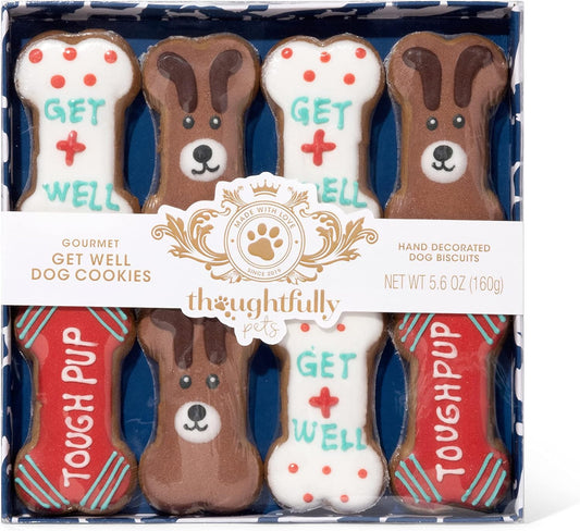 Pets, Get Well Dog Cookies Gift Set, Crunchy Treats Includes Colorfully Hand Decorated Get Well Themed Dog Biscuits to Brighten Their Day, Pack of 8