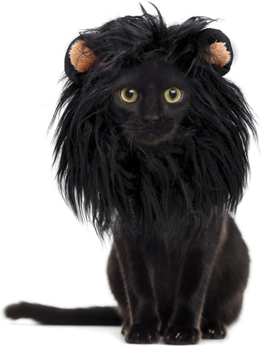Lion Mane Wig for Cats, Funny Pet Cat Costumes for Halloween Christmas, Furry Pet Clothing Accessories (Size S, Black)