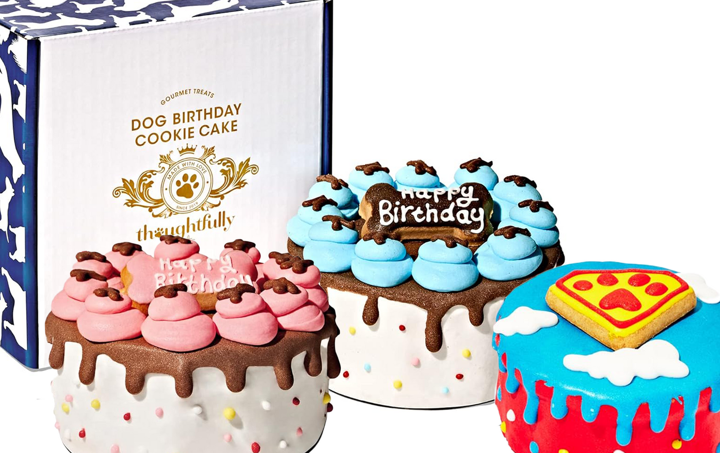 Pets, Girl, Boy, & Superhero Dog Happy Birthday Mini Cookie Cake, Blue, Peanut Butter Flavored, Hand Decorated Hollow Biscuit Cake for All Dog Breeds