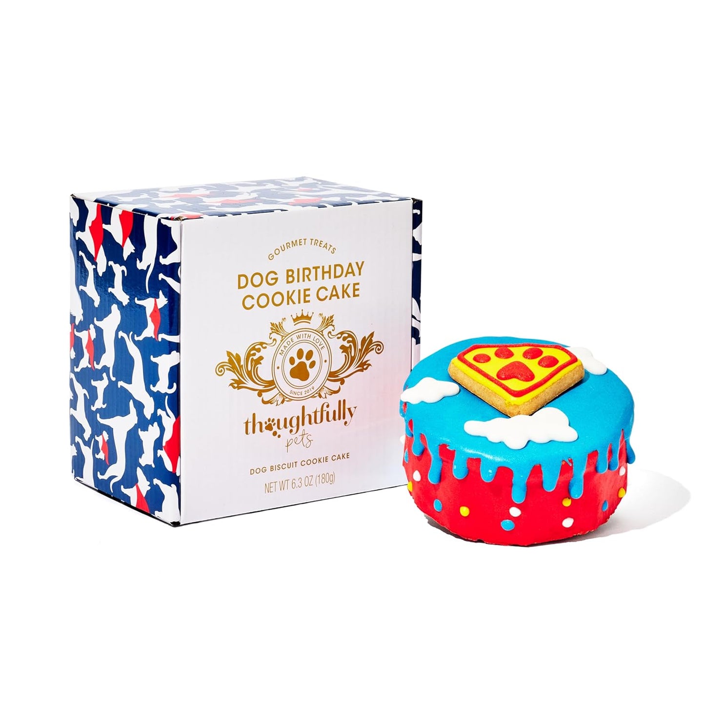 Pets, Blue Dog Happy Birthday Mini Cookie Cake, Blue, Peanut Butter Flavored, Hand Decorated Hollow Biscuit Cake for All Dog Breeds
