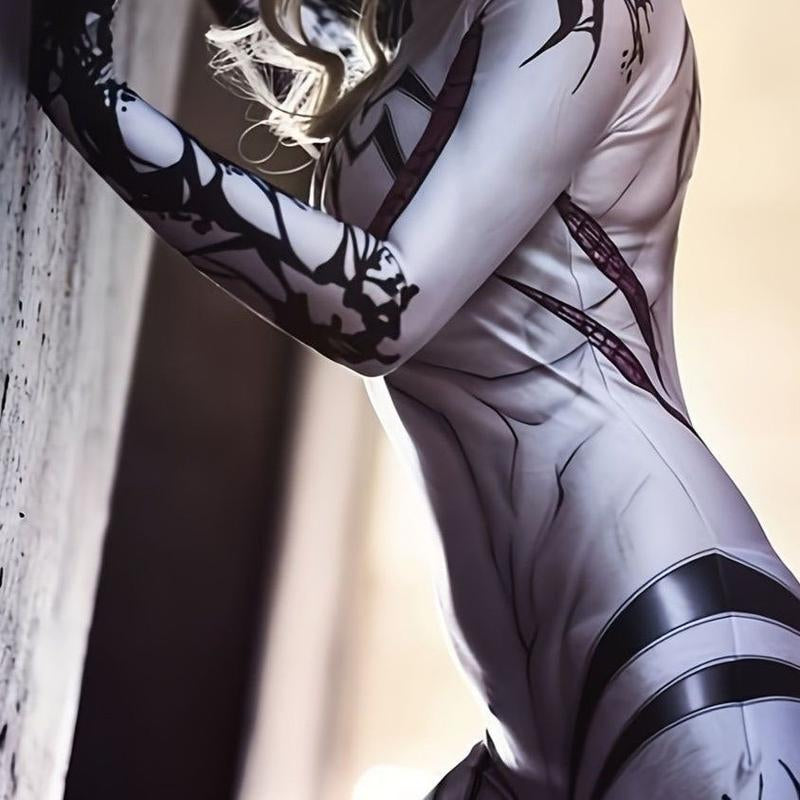 Spider Woman Gwen Stacy Anti-Venom Gwen Holiday Party Halloween Cosplay Costume, High Elastic Bodysuit, Amazing Bodysuit, Christmas, Halloween Gift Superhero Dress Womenswear Clothes White Realistic Bald Man Mask