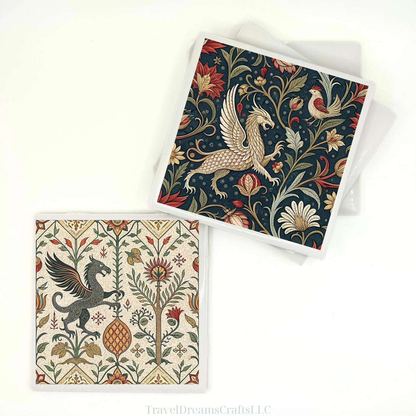 DRAGON MYTHICAL FANTASY Ceramic Tile Coaster | Handmade Drink Coaster | Square Coaster Set | Housewarming Gift | Gift for Her | Gift for Him