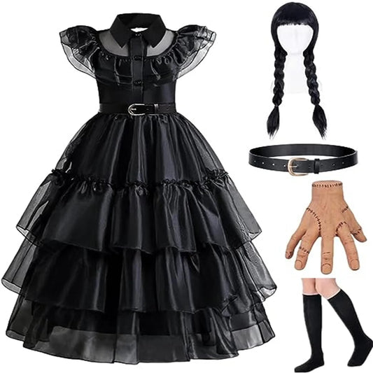 Black Wednesday Addams Costume Dress for Girls Halloween Costumes Cosplay Party Dress with Accessories 4-12Y, Wednesday Addams Costume Girls 110
