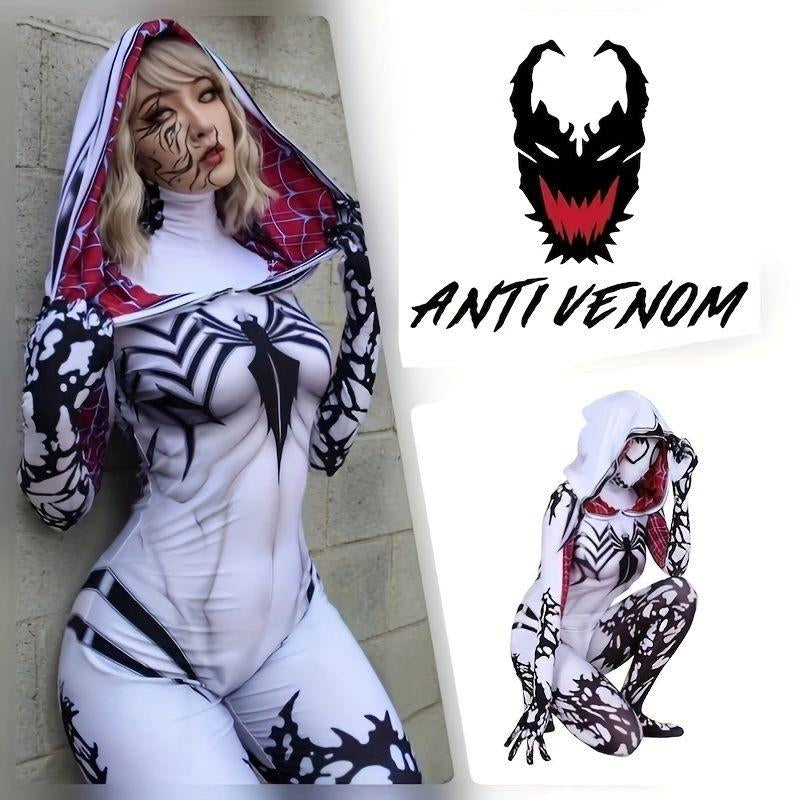 Spider Woman Gwen Stacy Anti-Venom Gwen Holiday Party Halloween Cosplay Costume, High Elastic Bodysuit, Amazing Bodysuit, Christmas, Halloween Gift Superhero Dress Womenswear Clothes White Realistic Bald Man Mask