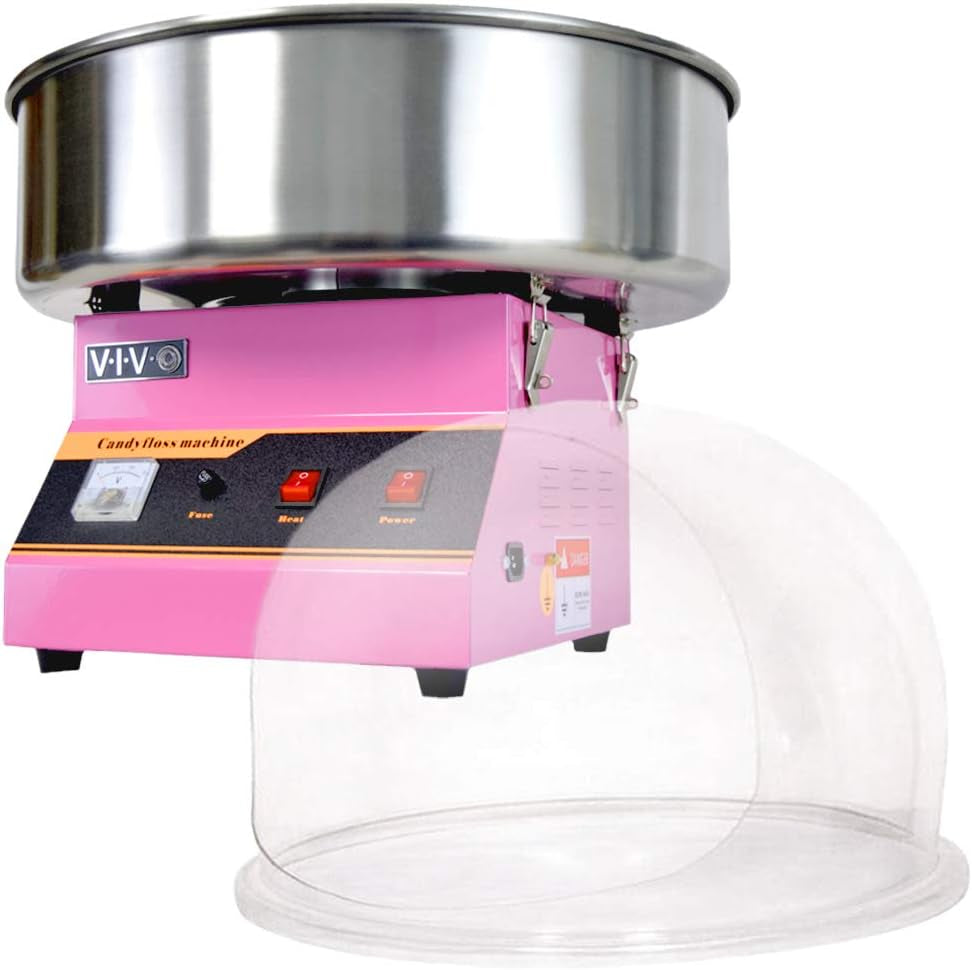 Pink 1030W Electric Cotton Candy Machine, Commercial Candy Floss Maker with 20 Inch Stainless Steel Bowl, Includes Bubble Shield Cover and Sugar Scoop, Easy Home Use, Candy-Kit-1