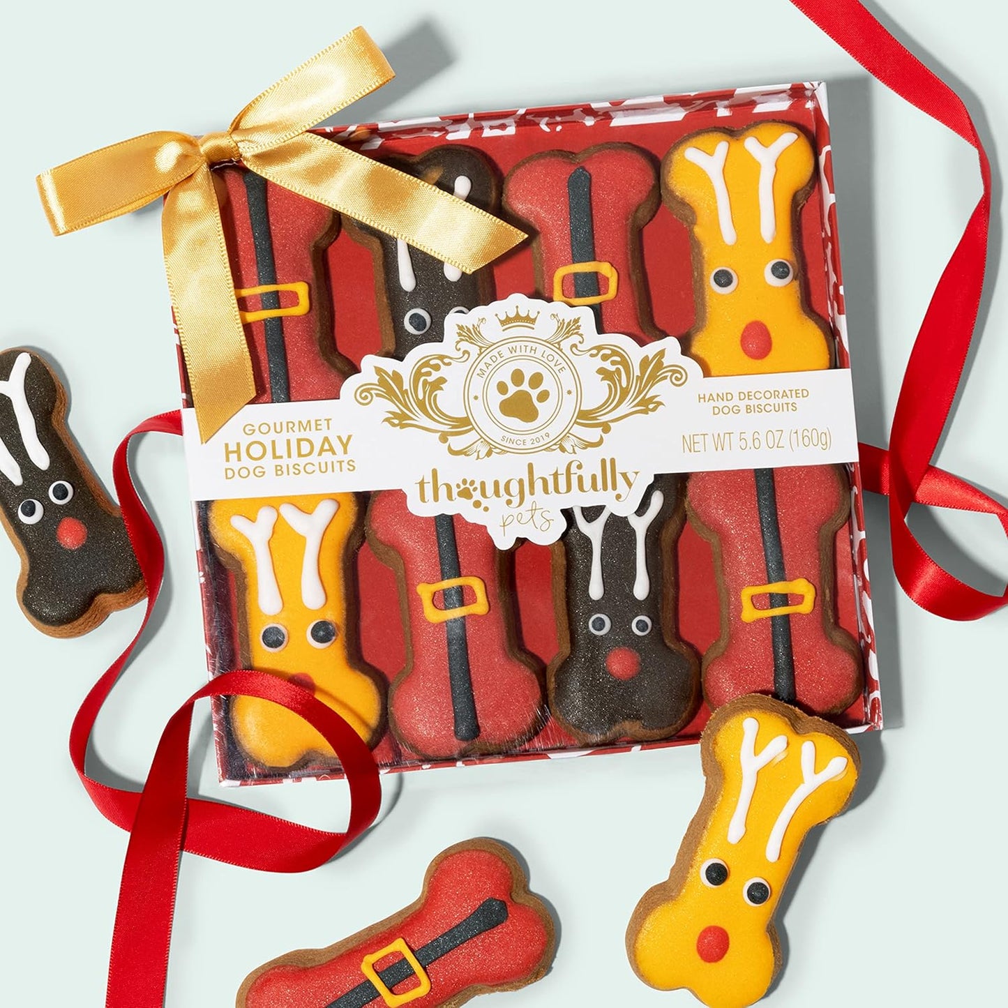 Pets, Holiday Dog Gourmet Cookies Gift Set, Hand Decorated and Human Grade Ingredients, Crunchy Dog Biscuit Variety Pack Includes Bone Shaped Holiday Themes, 8 Piece Set