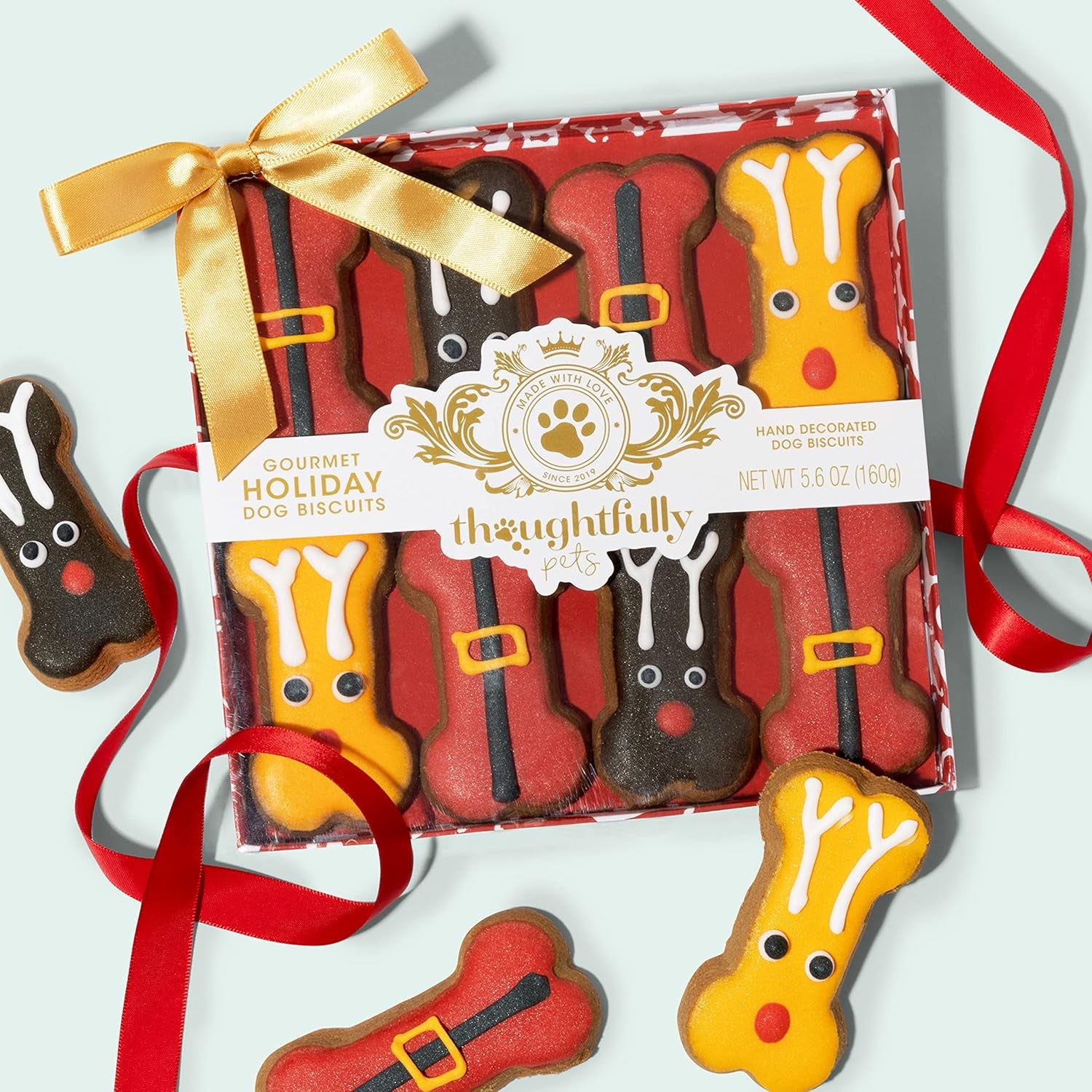 Pets, Holiday Dog Gourmet Cookies Gift Set, Hand Decorated and Human Grade Ingredients, Crunchy Dog Biscuit Variety Pack Includes Bone Shaped Holiday Themes, 8 Piece Set