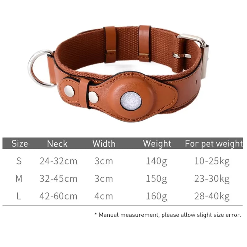 Luxury Leather Dog Collar with Adjustable Fit & Airtag Holder - Stylish Cat Accessory