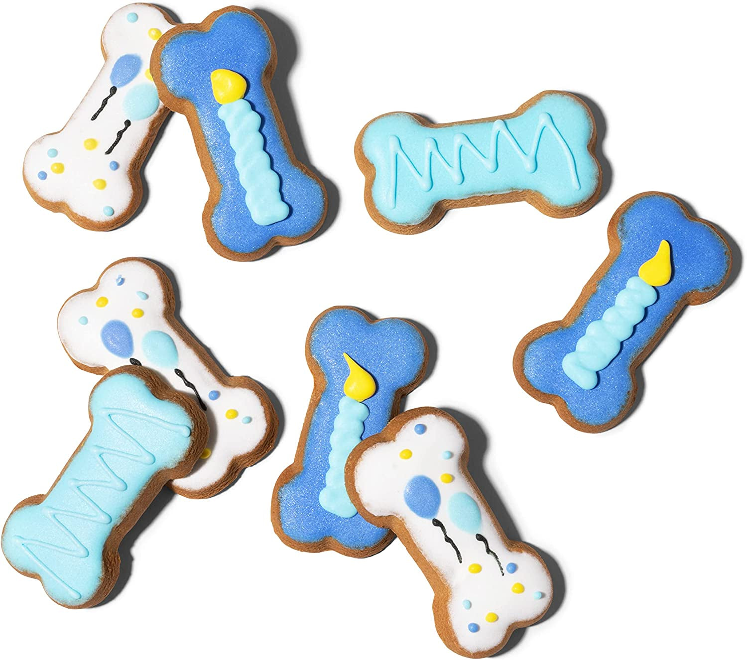 Pets, Dog Birthday Cookie Gift Set, Hand Decorated Crunchy Treats in Bone Shapes, Great for Birthdays, Set of 8 (8 Count (Pack of 1), Boy)
