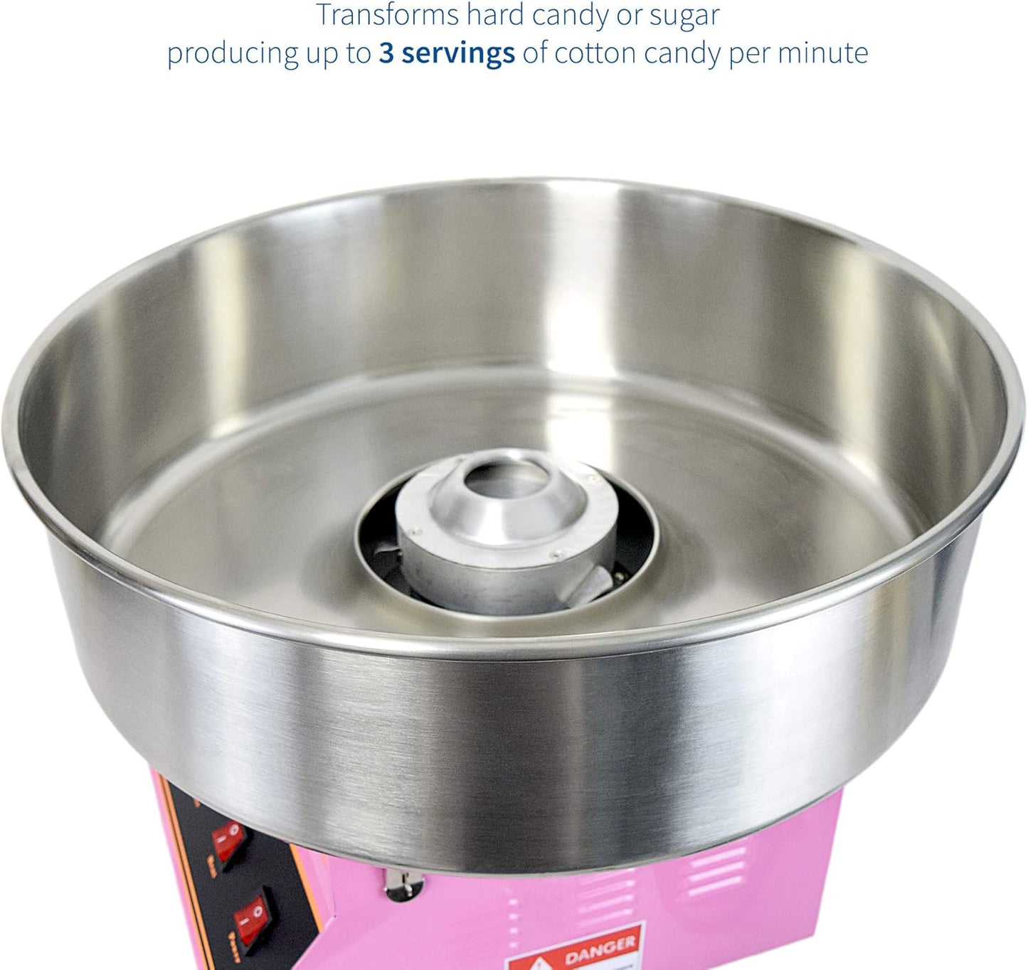 Pink 1030W Electric Cotton Candy Machine, Commercial Candy Floss Maker with 20 Inch Stainless Steel Bowl, Includes Bubble Shield Cover and Sugar Scoop, Easy Home Use, Candy-Kit-1