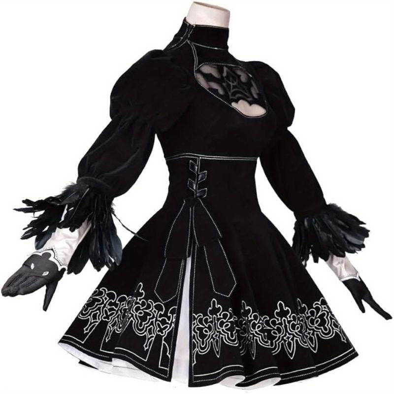 8Pcs Black Gothic Sexy Elegant Cosplay Costume Dress Halloween Outfits for Women Polyester Size S-XXL Easter Thanksgiving Christmas
