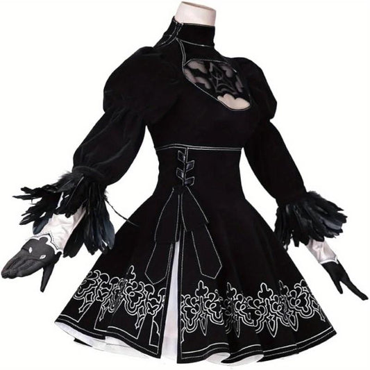8Pcs Black Gothic Sexy Elegant Cosplay Costume Dress Halloween Outfits for Women Polyester Size S-XXL Easter Thanksgiving Christmas
