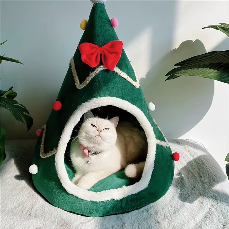 Cozy Christmas Cat & Dog Bed - Ultimate Winter Pet Supplies & Accessories Kit for Kittens and Puppies