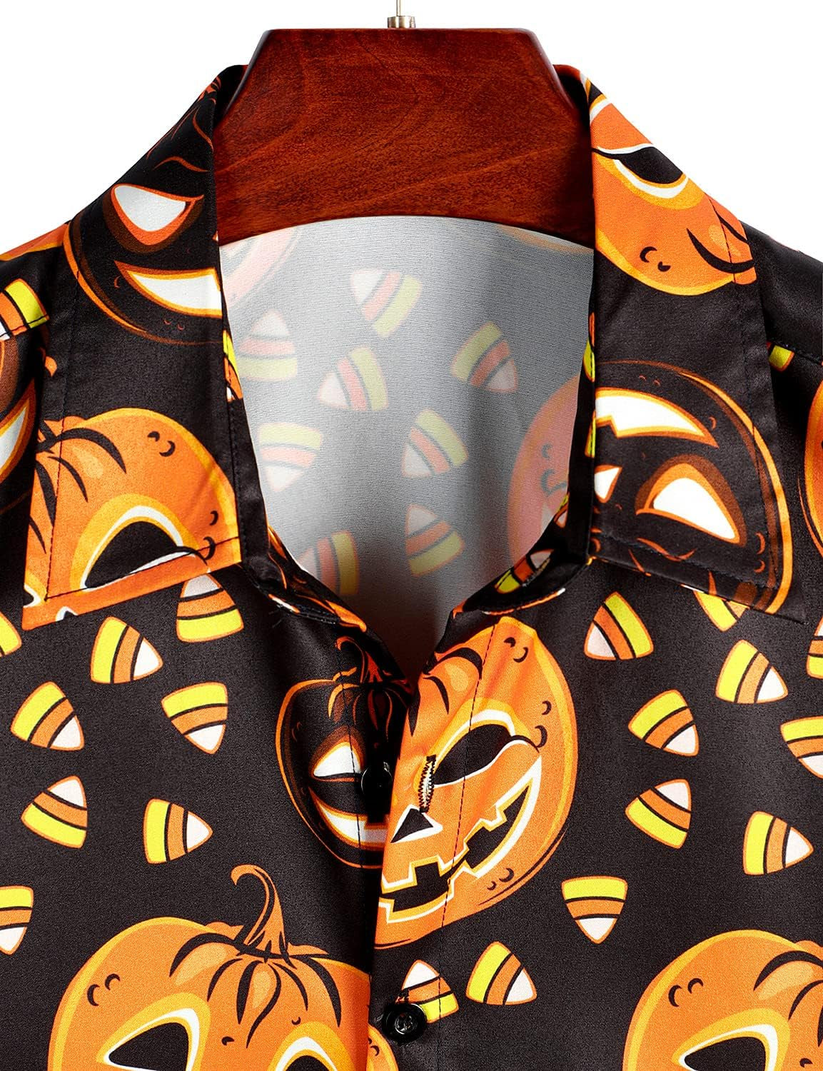 Mens Halloween Pumpkins Button down Short Sleeve Shirts Casual Skull Shirt
