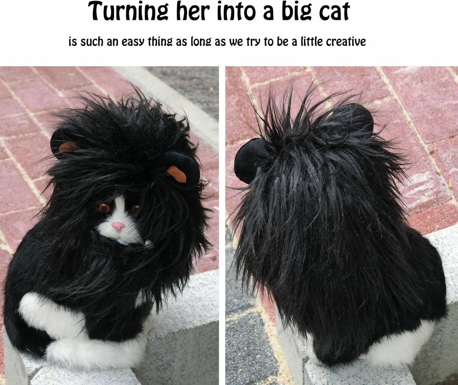 Lion Mane Wig for Cats, Funny Pet Cat Costumes for Halloween Christmas, Furry Pet Clothing Accessories (Size S, Black)