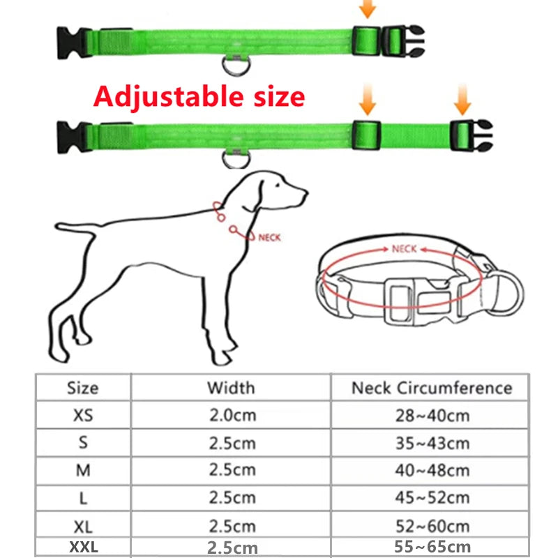 Adjustable LED Glowing Dog Collar - Rechargeable Flashing Light Harness for Night Safety - Perfect for Small Dogs