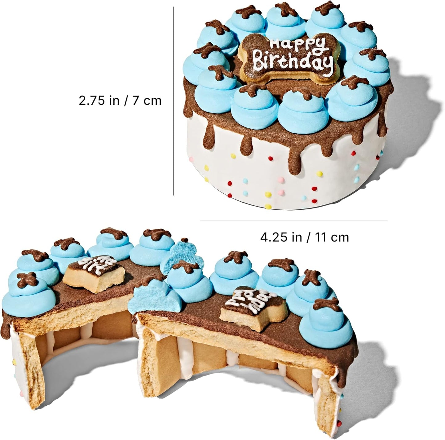 Pets, Blue Dog Happy Birthday Mini Cookie Cake, Blue, Peanut Butter Flavored, Hand Decorated Hollow Biscuit Cake for All Dog Breeds