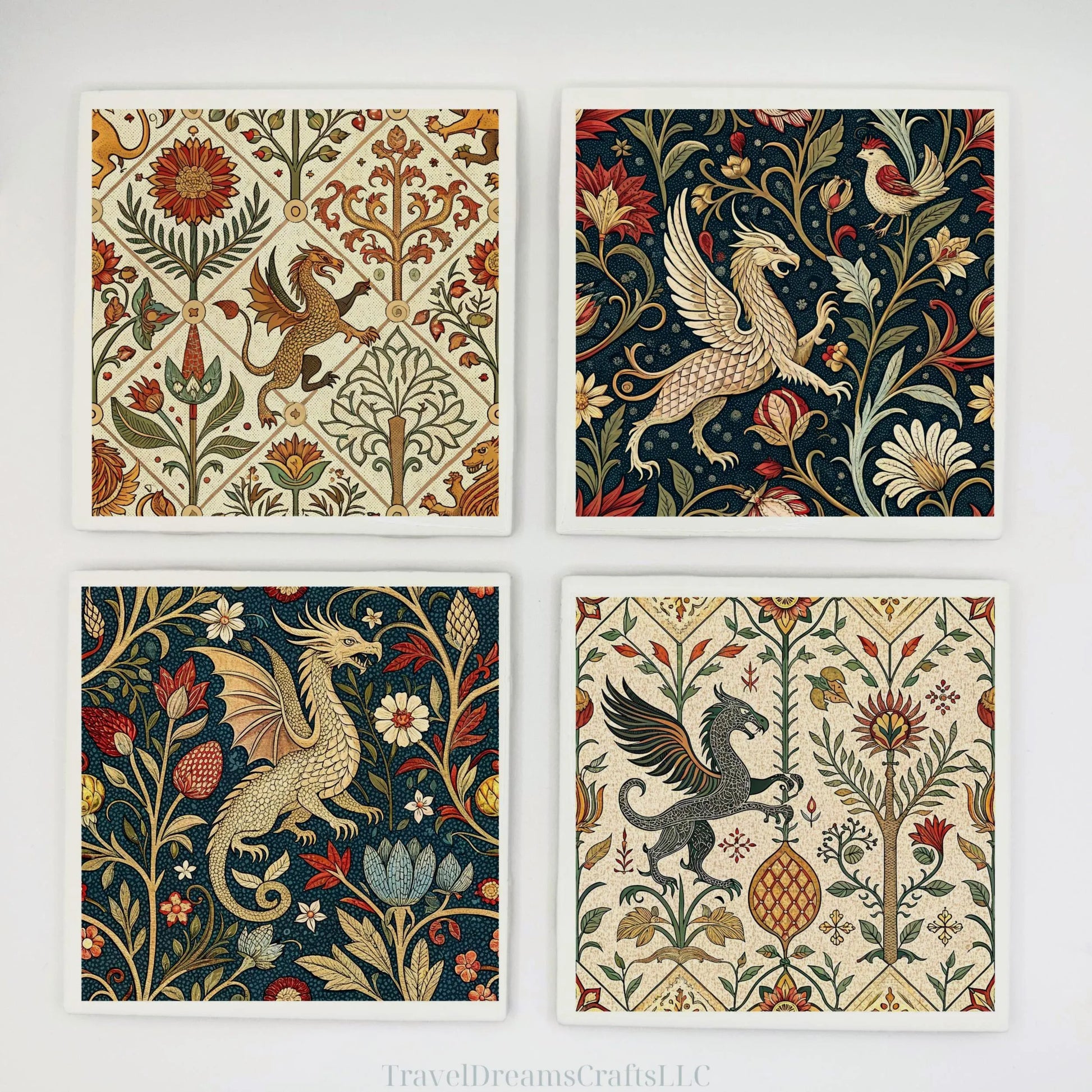 DRAGON MYTHICAL FANTASY Ceramic Tile Coaster | Handmade Drink Coaster | Square Coaster Set | Housewarming Gift | Gift for Her | Gift for Him