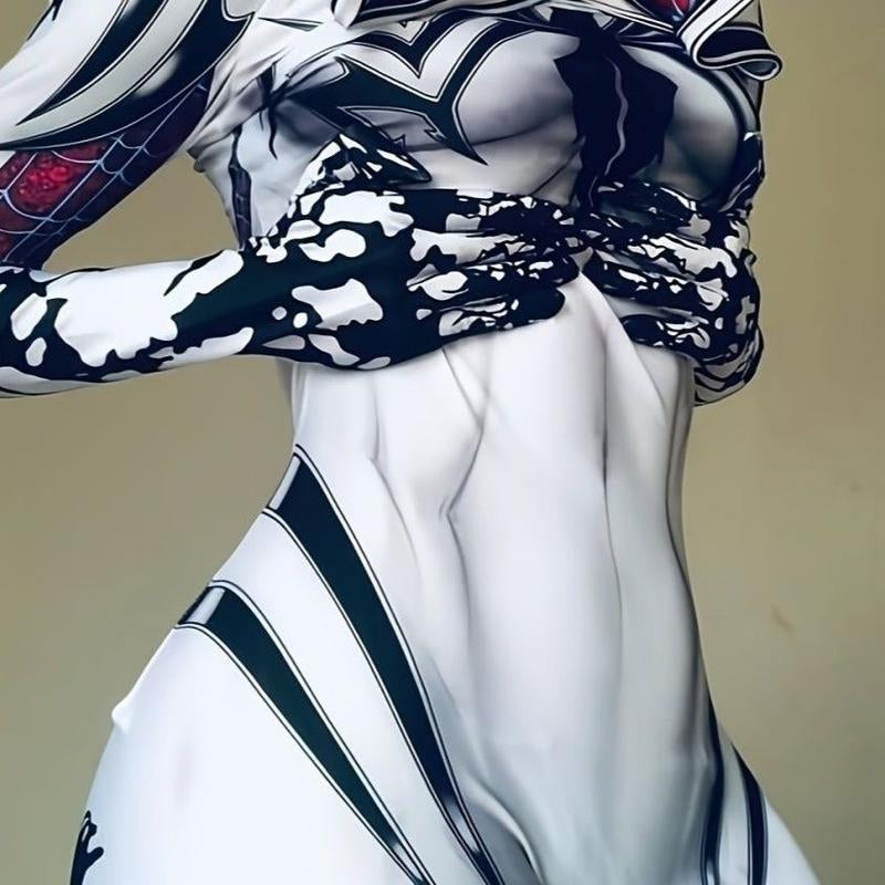 Spider Woman Gwen Stacy Anti-Venom Gwen Holiday Party Halloween Cosplay Costume, High Elastic Bodysuit, Amazing Bodysuit, Christmas, Halloween Gift Superhero Dress Womenswear Clothes White Realistic Bald Man Mask