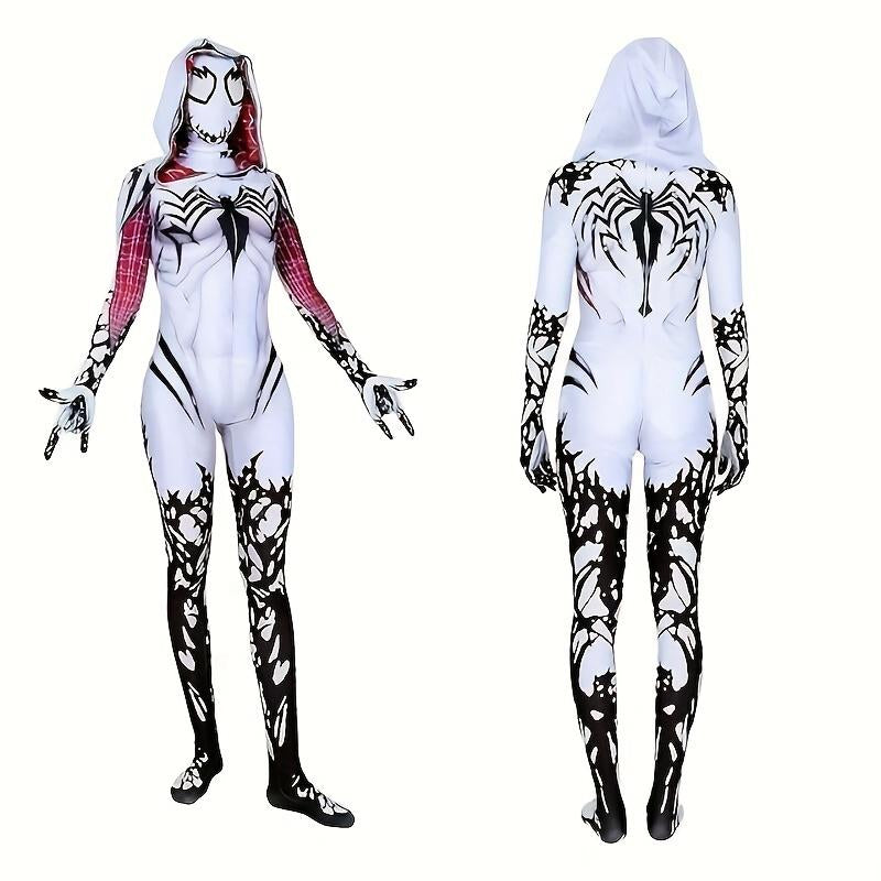 Spider Woman Gwen Stacy Anti-Venom Gwen Holiday Party Halloween Cosplay Costume, High Elastic Bodysuit, Amazing Bodysuit, Christmas, Halloween Gift Superhero Dress Womenswear Clothes White Realistic Bald Man Mask
